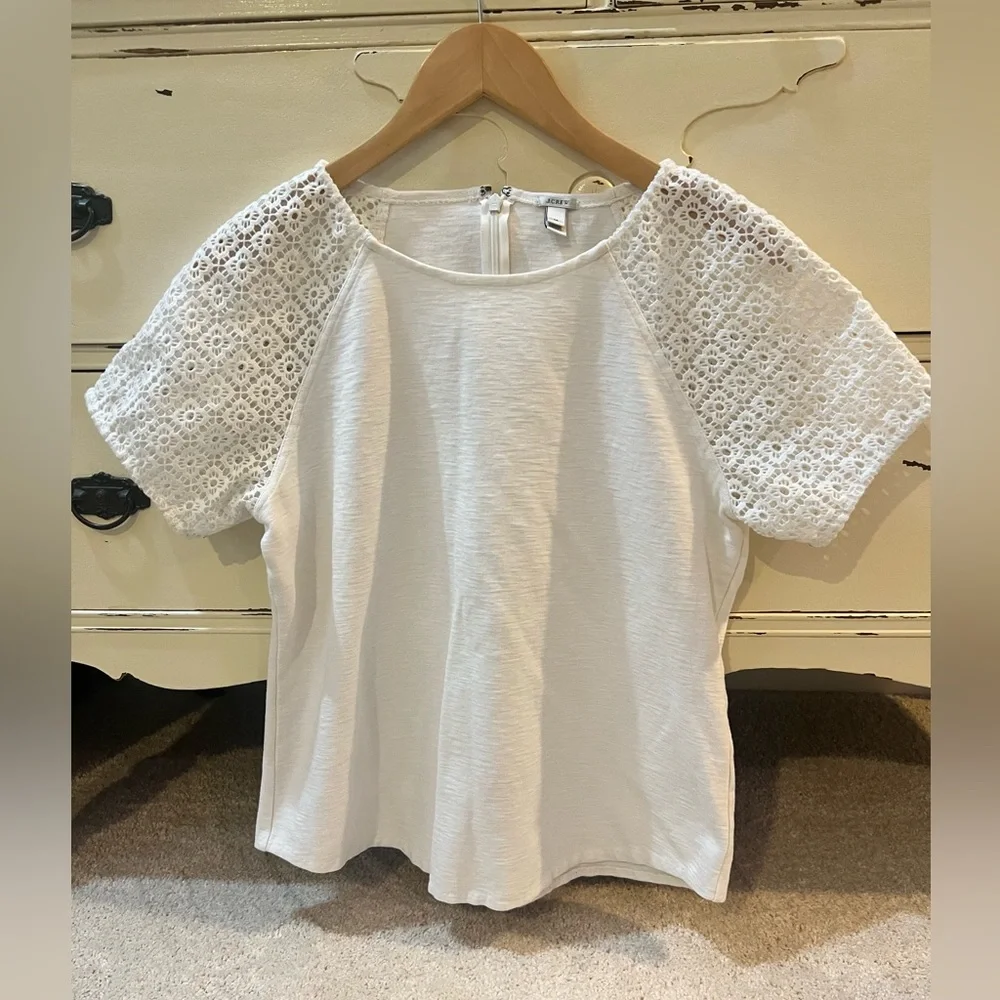 J. Crew White Lace Sleeve Tee